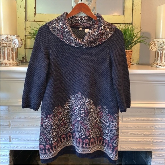 Anthropologie Moth Imperial Garden Wool Blend Cowl Neck Longline Cozy Sweater M - Picture 2 of 6